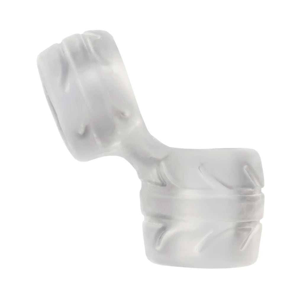 Transparent silicone nasal mask connector with textured ribbed design from perfectfit silaskin cock and ball clear
