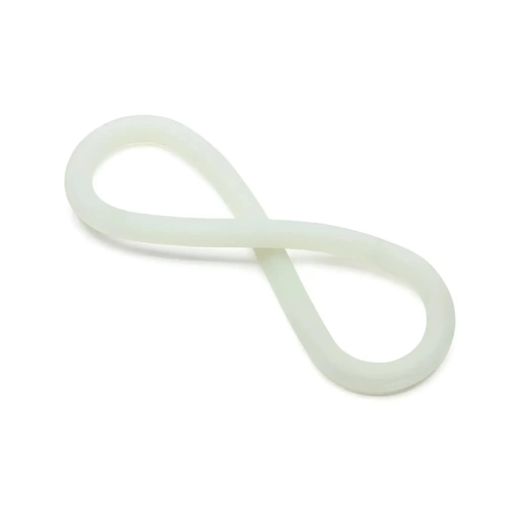 A translucent white silicone infinity symbol charm from the perfectfit silicone hefty wrap ring 305mm glow in the dark