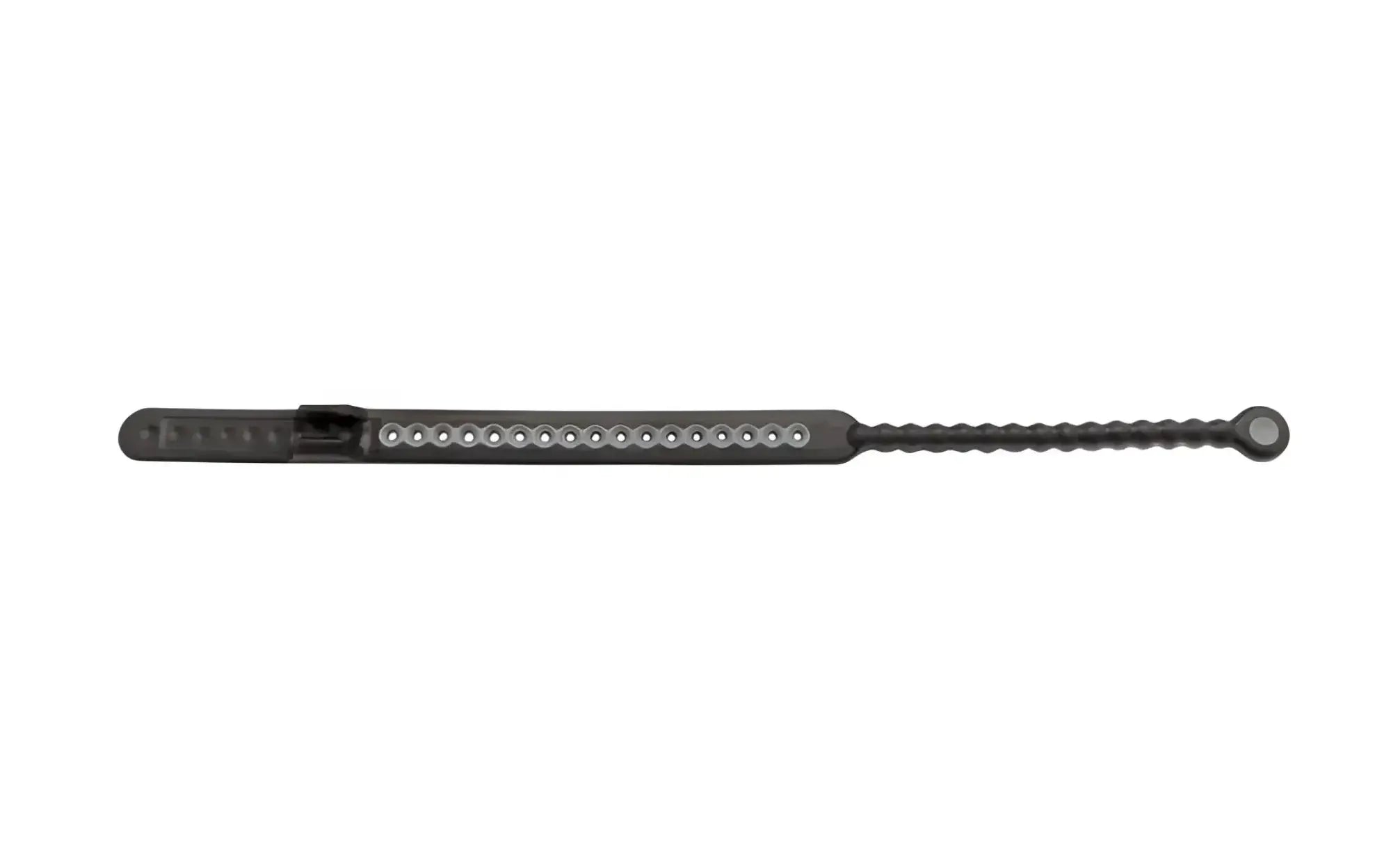 PerfectFit Speed Shift black plastic cable tie with textured grip and row of small round metallic beads along its length