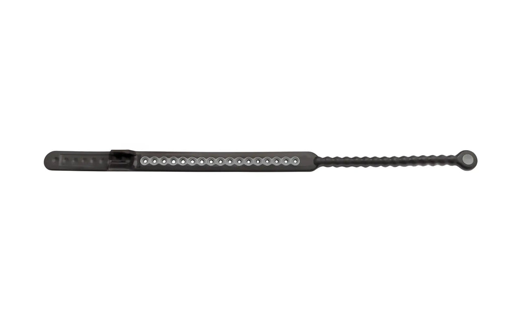 PerfectFit Speed Shift black plastic cable tie with textured grip and row of small round metallic beads along its length