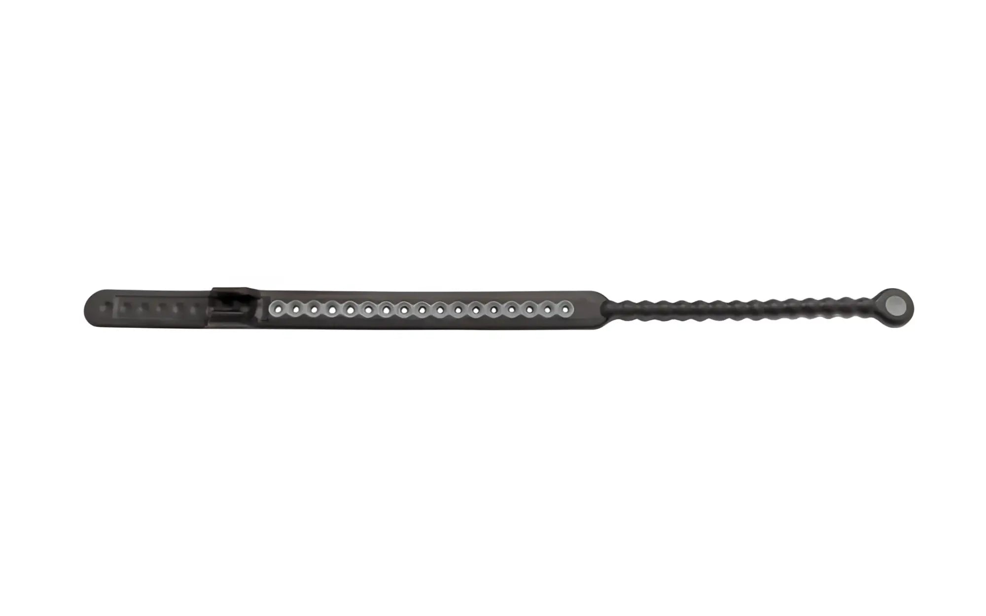 PerfectFit Speed Shift black plastic cable tie with textured grip and row of small round metallic beads along its length