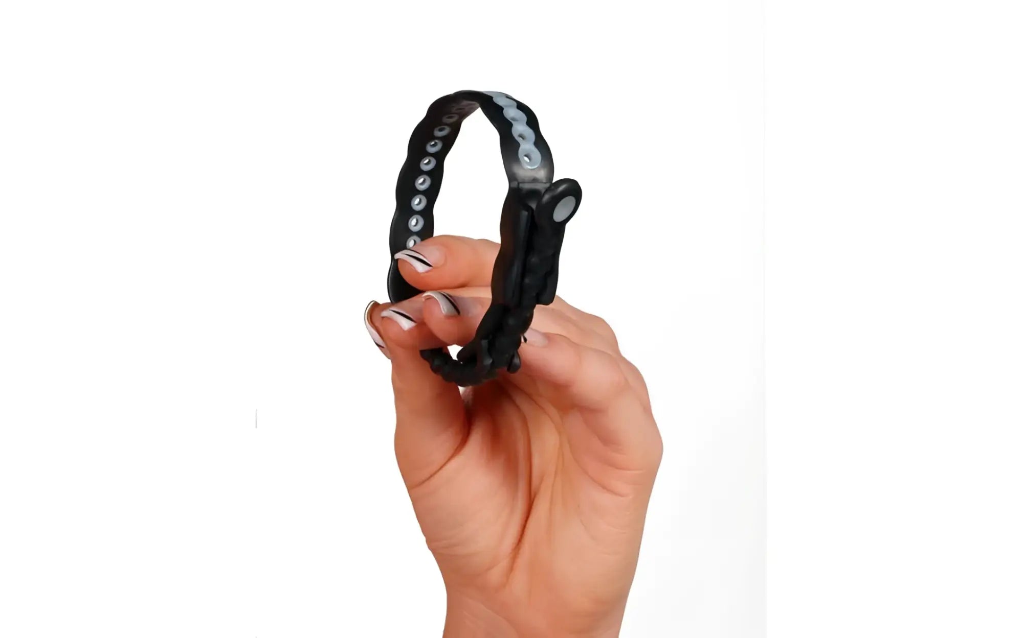 PerfectFit Speed Shift black silicone wristband with silver-toned circular studs and a clasp mechanism