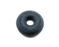 Black rubber donut with embossed text around its edge from the PerfectFit Stackit Black product line
