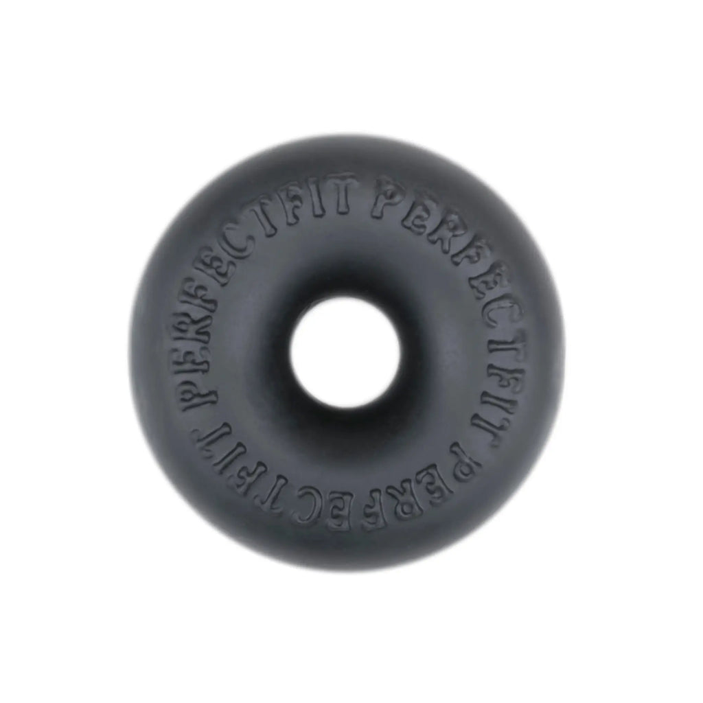 Black rubber donut perfectfit stackit black with perfect fit embossed around its circumference