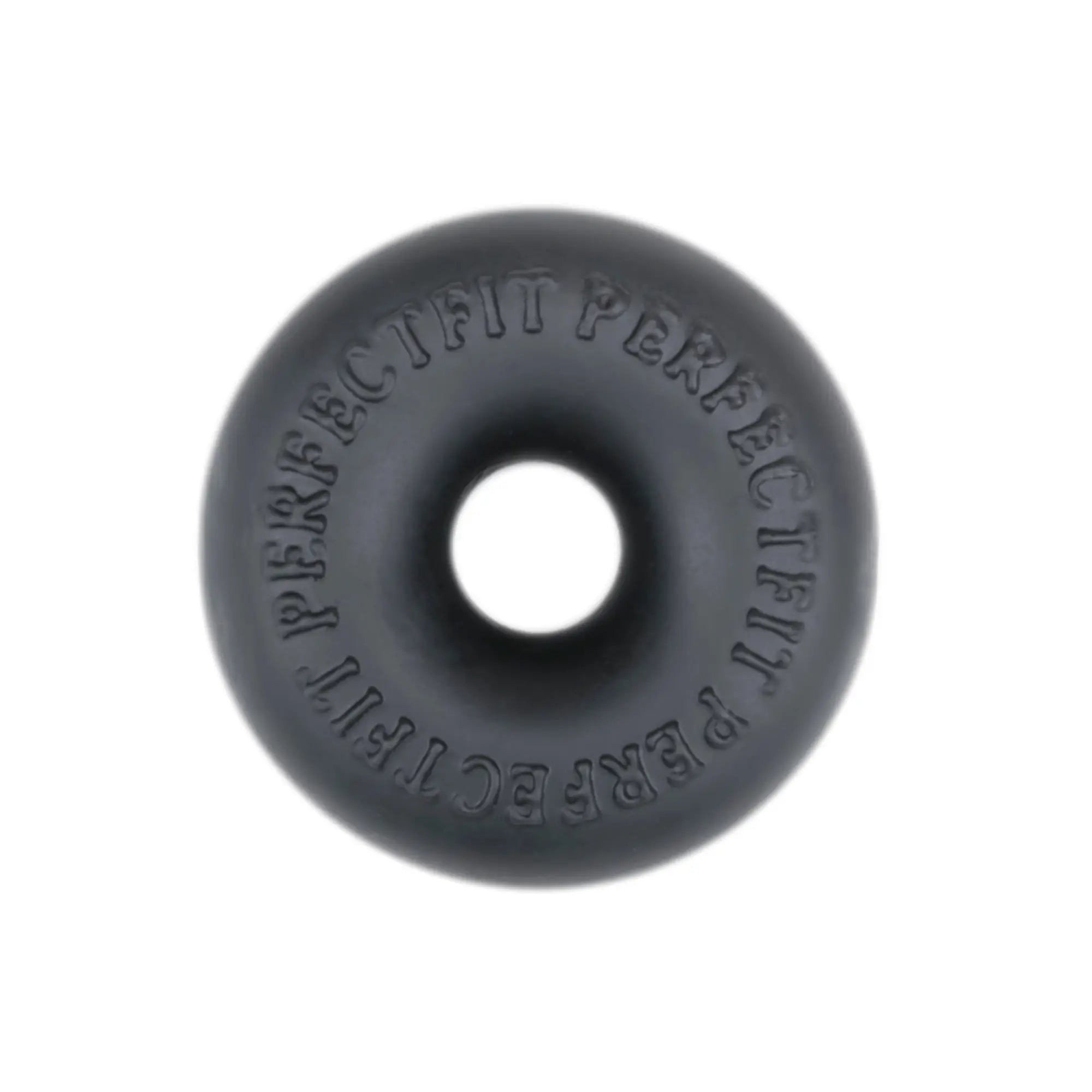 Black rubber donut perfectfit stackit black with perfect fit embossed around its circumference