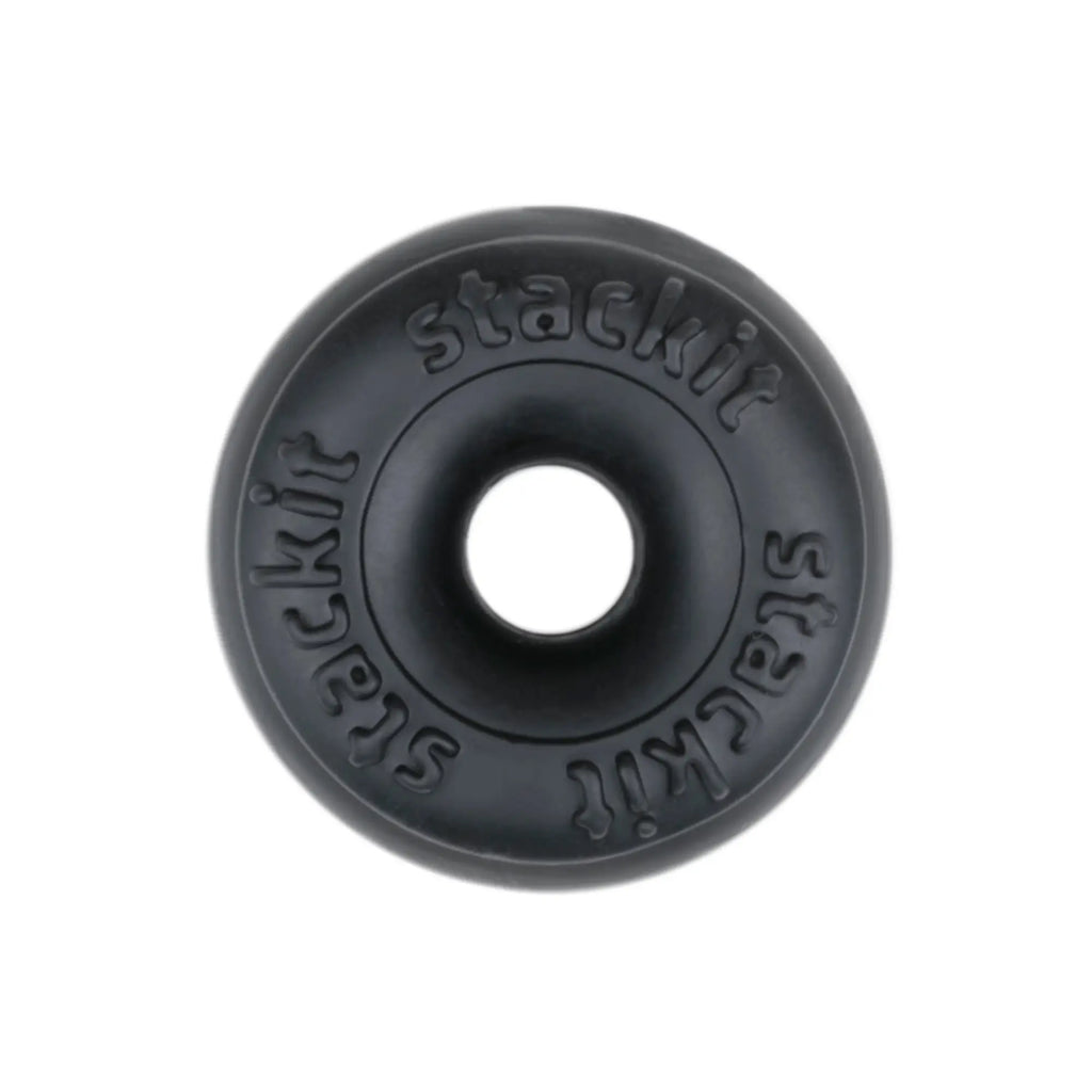 Perfectfit stackit black rubber donut-shaped grip pad designed for secure non-slip stacking and protection