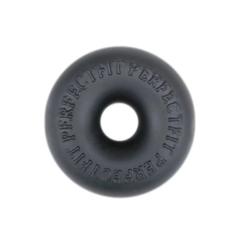 Black rubber donut perfectfit stackit black with perfect fit embossed around its circumference