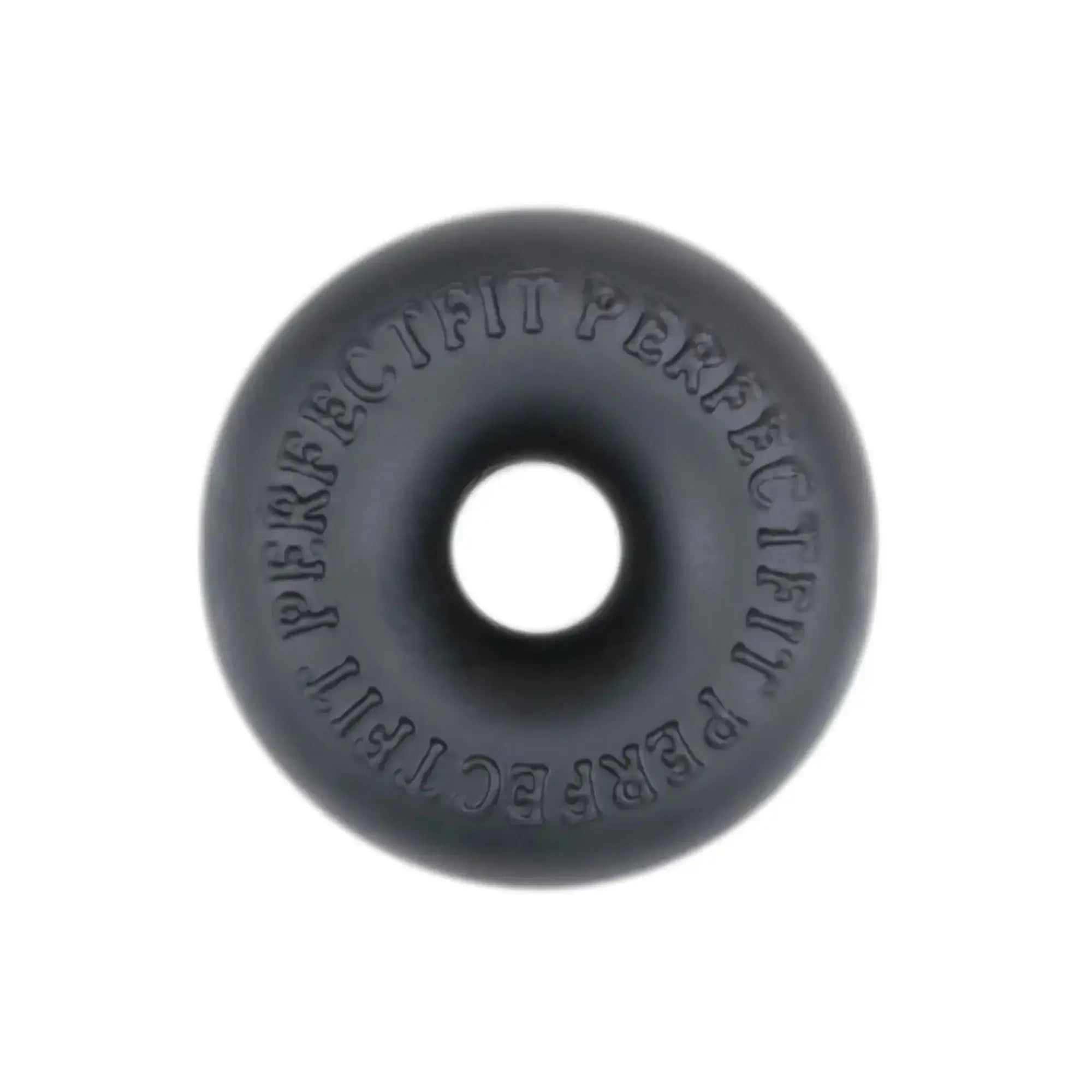 Black rubber donut perfectfit stackit black with perfect fit embossed around its circumference