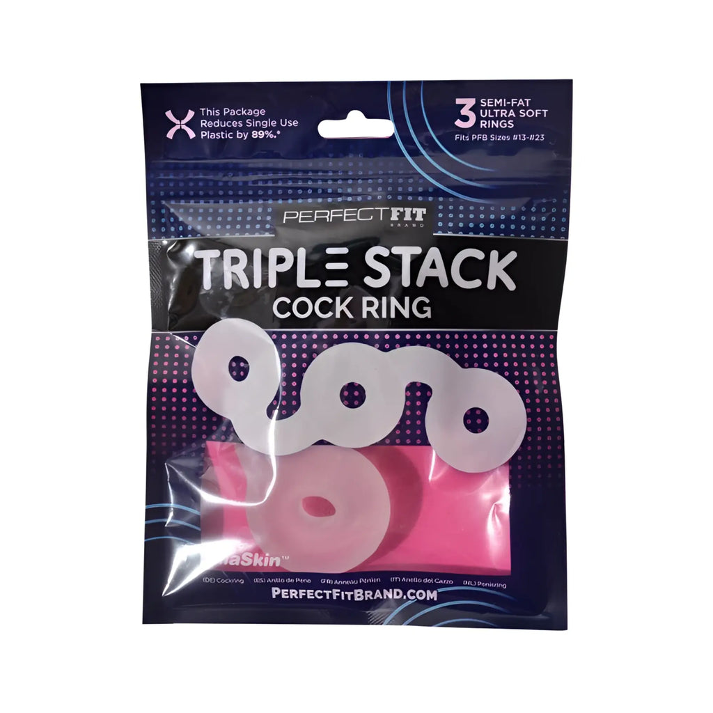 PerfectFit triple stack cock ring in white and pink silicone designed for enhanced comfort and durability