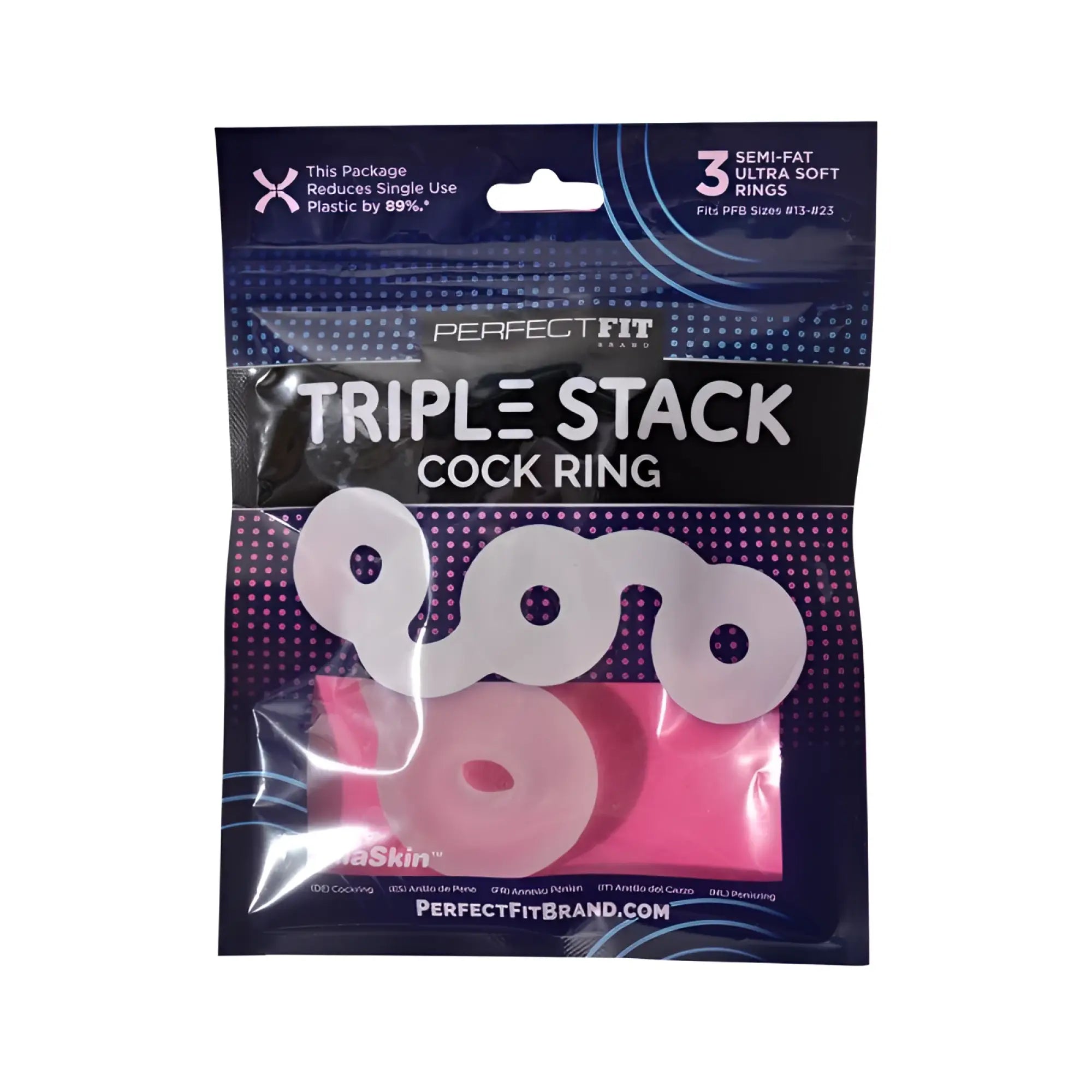 PerfectFit triple stack cock ring in white and pink silicone designed for enhanced comfort and durability