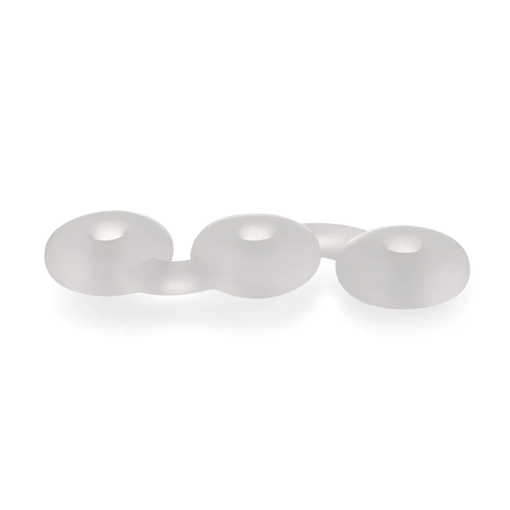 Perfectfit triple stack cock ring with three frosted white translucent plastic beads linked in a chain