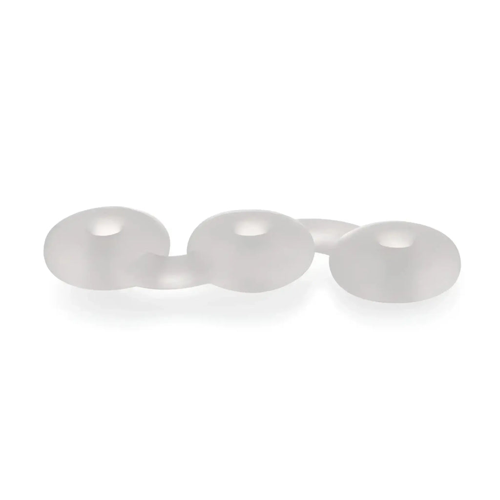 Perfectfit triple stack cock ring with three frosted white translucent plastic beads linked in a chain