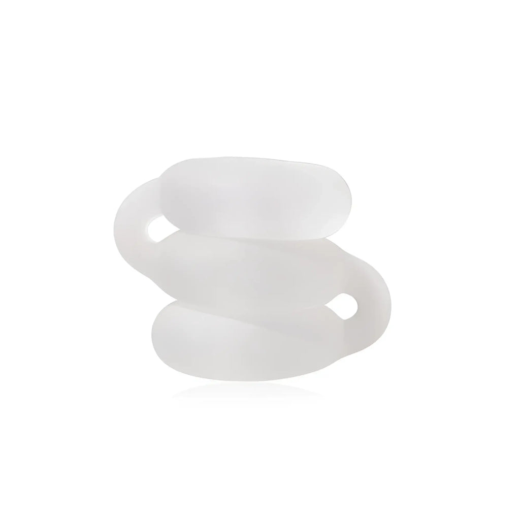Translucent white silicone perfectfit triple stack cock ring with three interlocking oval segments and a modern design