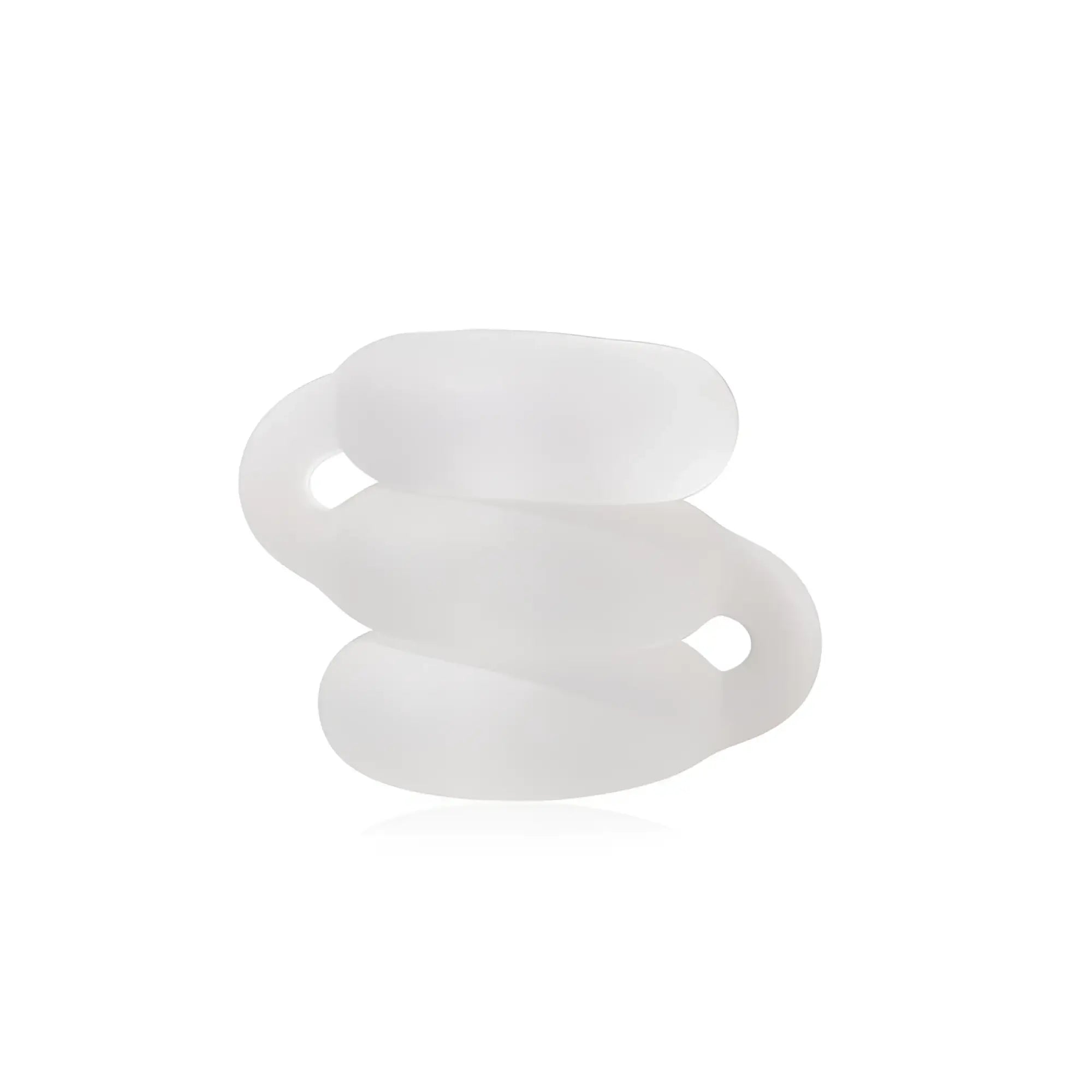 Translucent white silicone perfectfit triple stack cock ring with three interlocking oval segments and a modern design