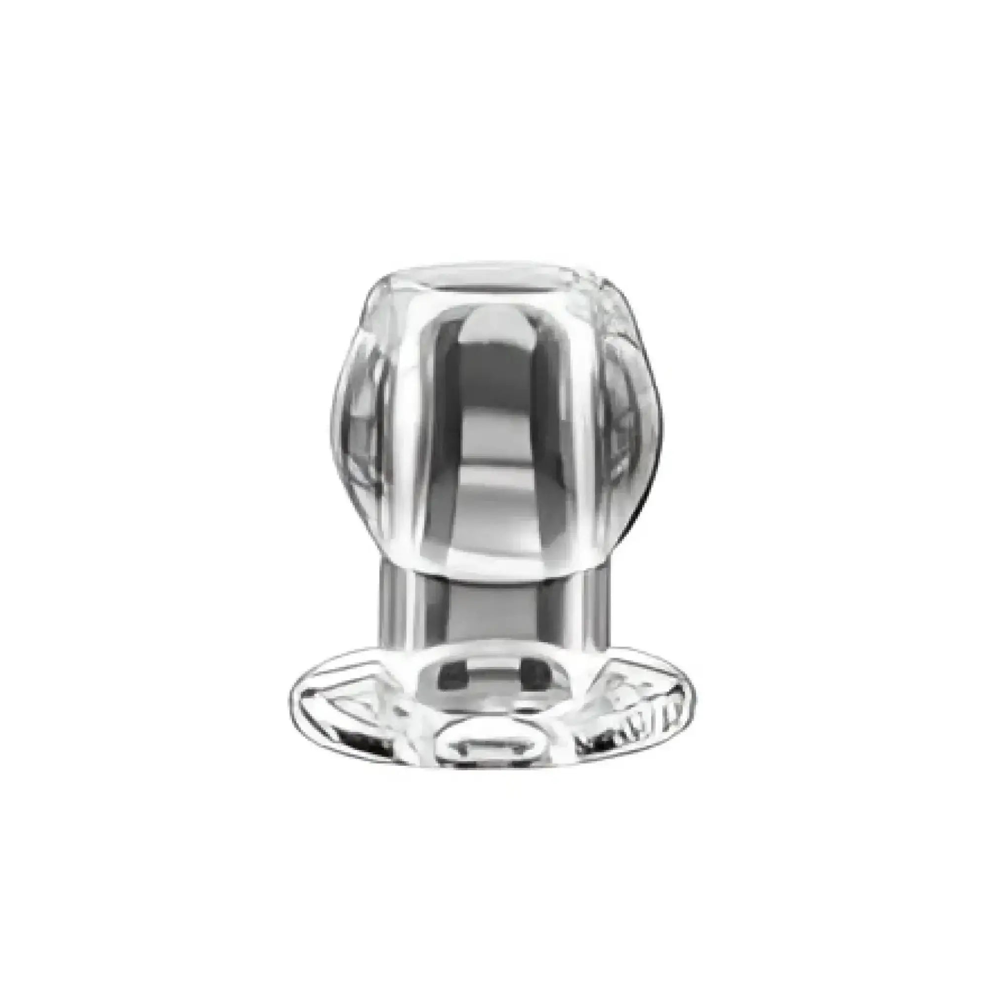 Clear glass perfectfit tunnel plug medium with a faceted rounded top and flat base for ear stretching