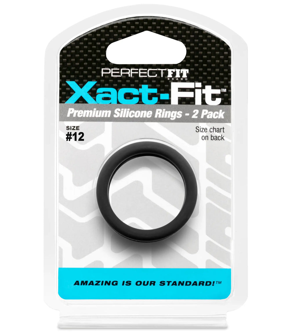 Black silicone ring perfectfit xact-fit size 12 in 1.2 inch displayed in xact-fit packaging