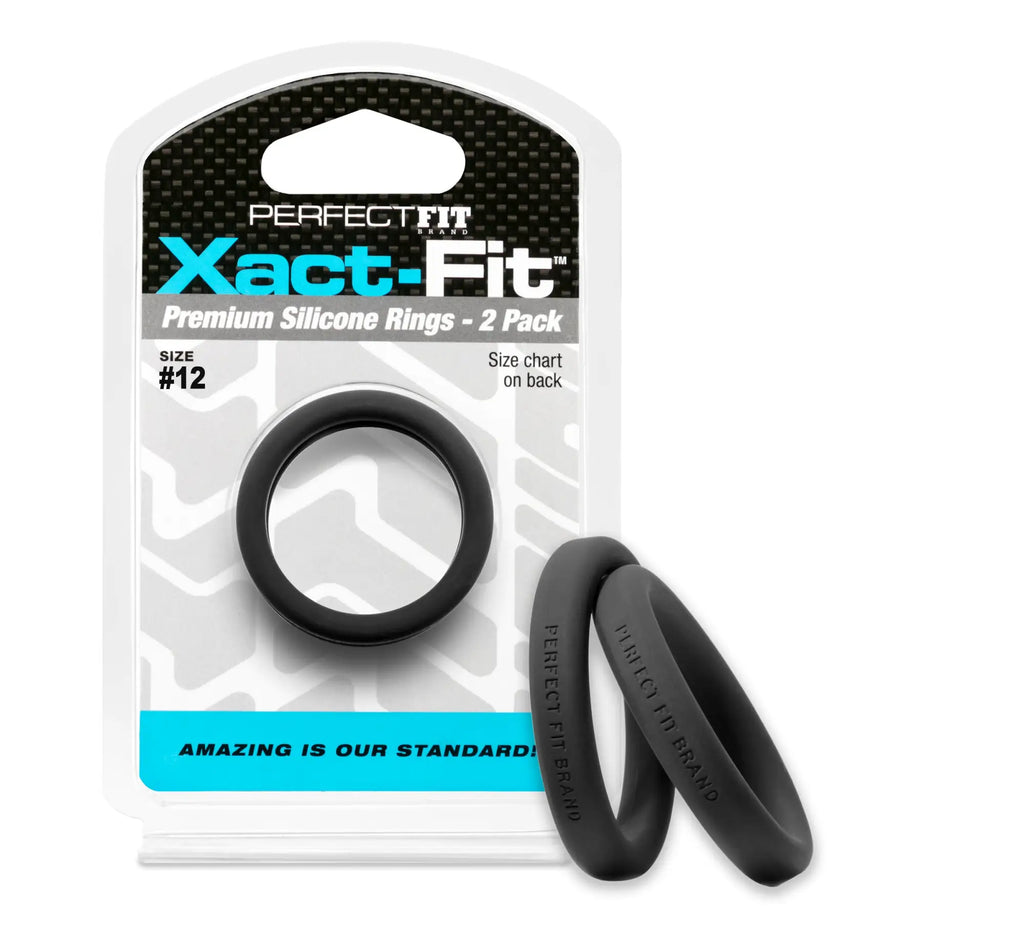 Black perfectfit xact-fit silicone rings 2 pack size 12 1.2 inch premium flexible durable bands