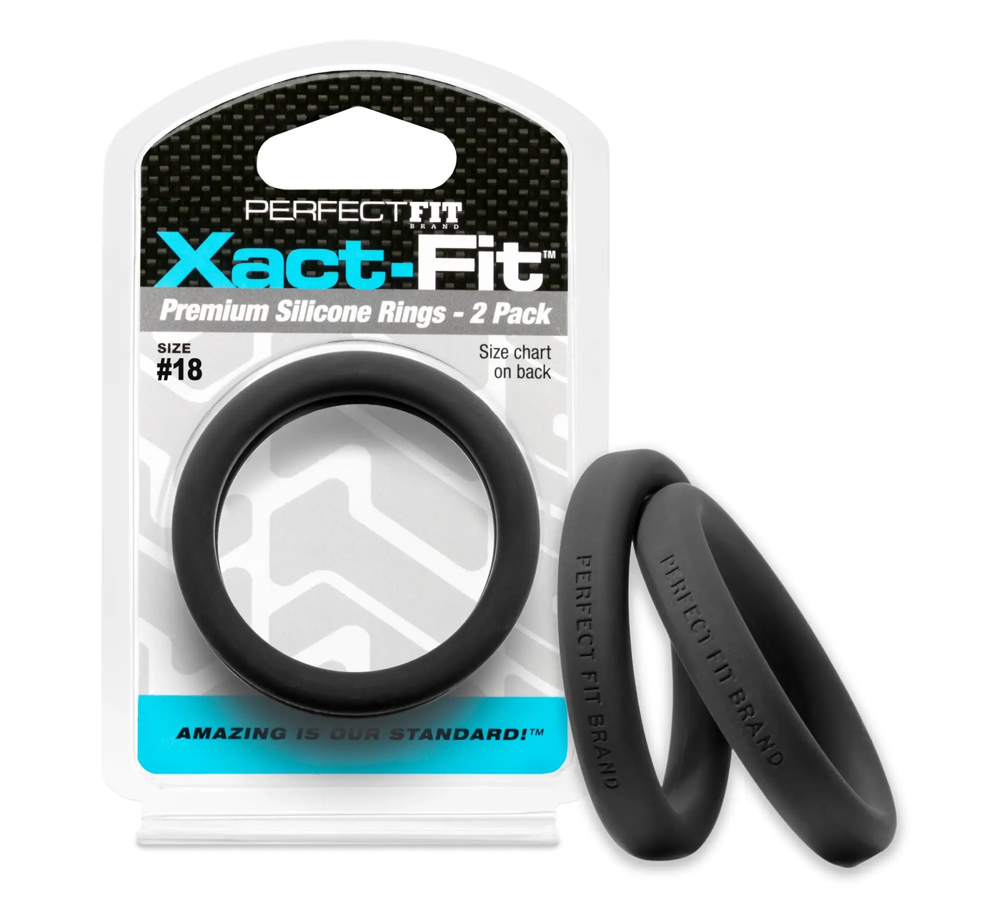 Perfectfit xact-fit black silicone rings size 18 1.8 inch 2 pack designed for comfortable durable wear