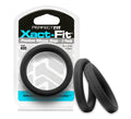 Black silicone rings in a perfectfit xact-fit package size 20 showing a perfect fit and durable material
