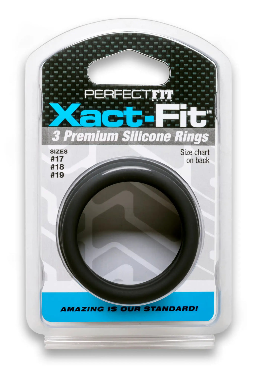 Black silicone ring in a perfectfit xact-fit package designed for large size from the perfectfit xact-fit silicone rings kit