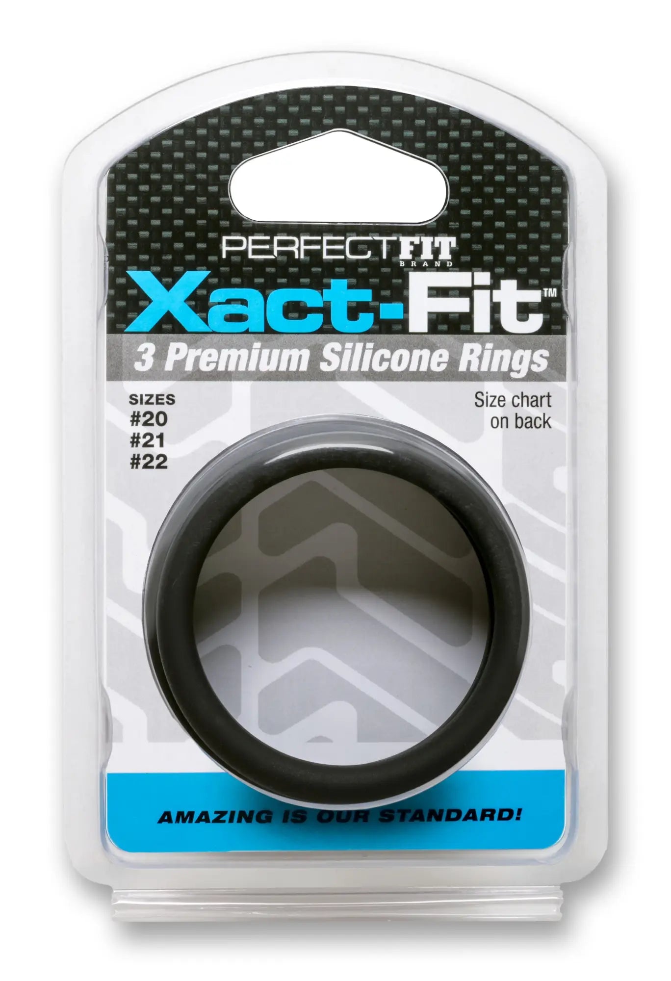 Black silicone ring in perfect fit xact-fit branded package from perfectfit xact-fit silicone rings x-large 3 ring kit