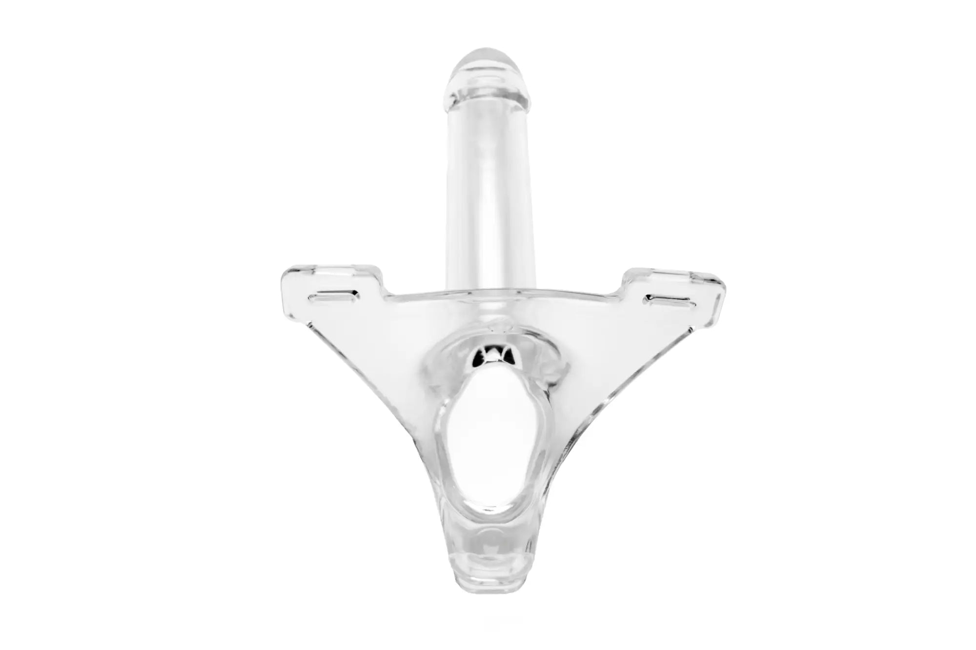 Clear plastic urinal with central tube and three prongs from perfectfit zoro knight 6in hollow shaft strap on