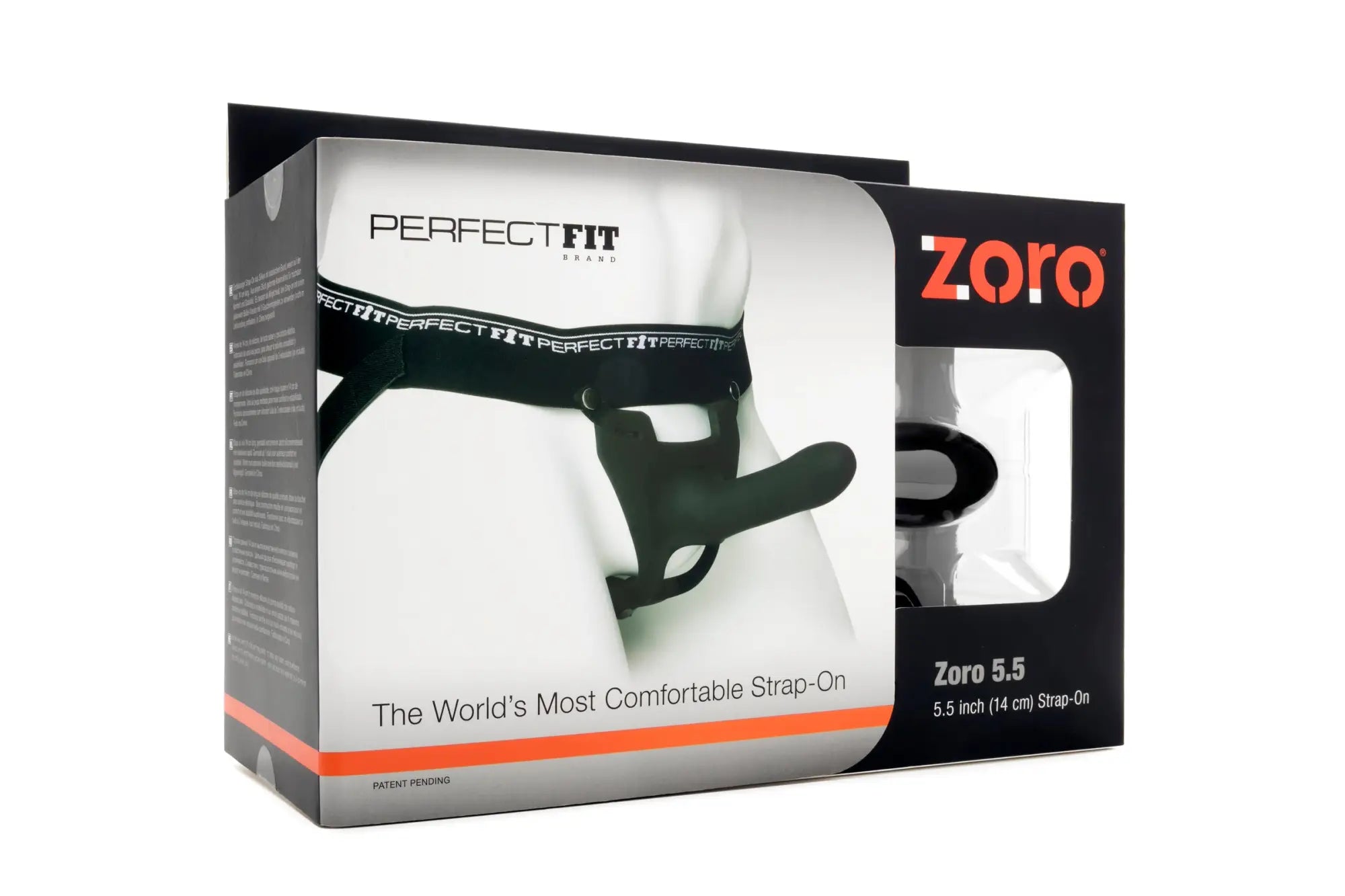 Perfectfit zoro strap-on 5.5 inch black silicone with perfect fit waistband in sleek black white and orange packaging