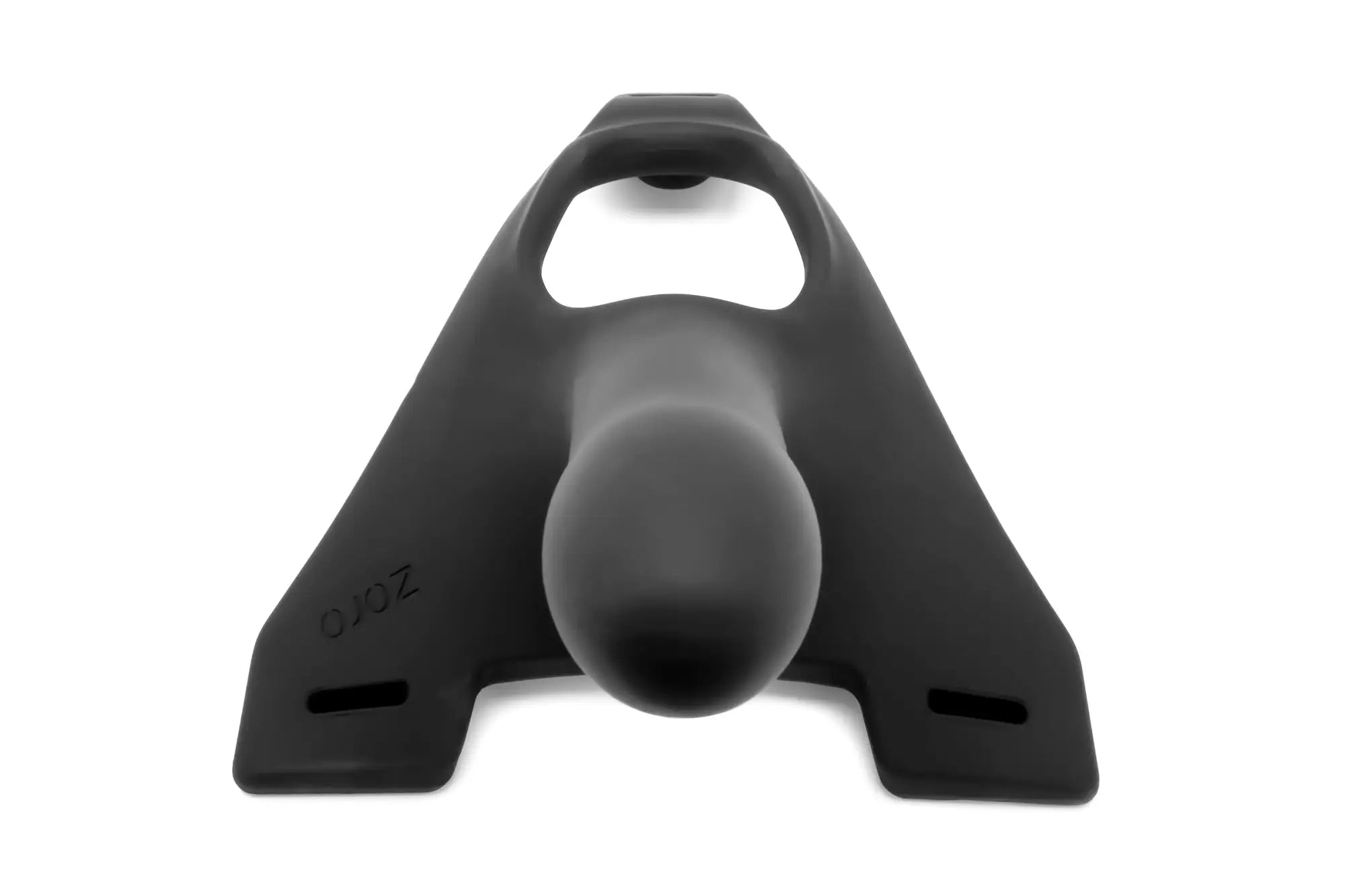 Black silicone PerfectFit zoro strap-on 5.5in cock ring with integrated bottle opener design visible from back side