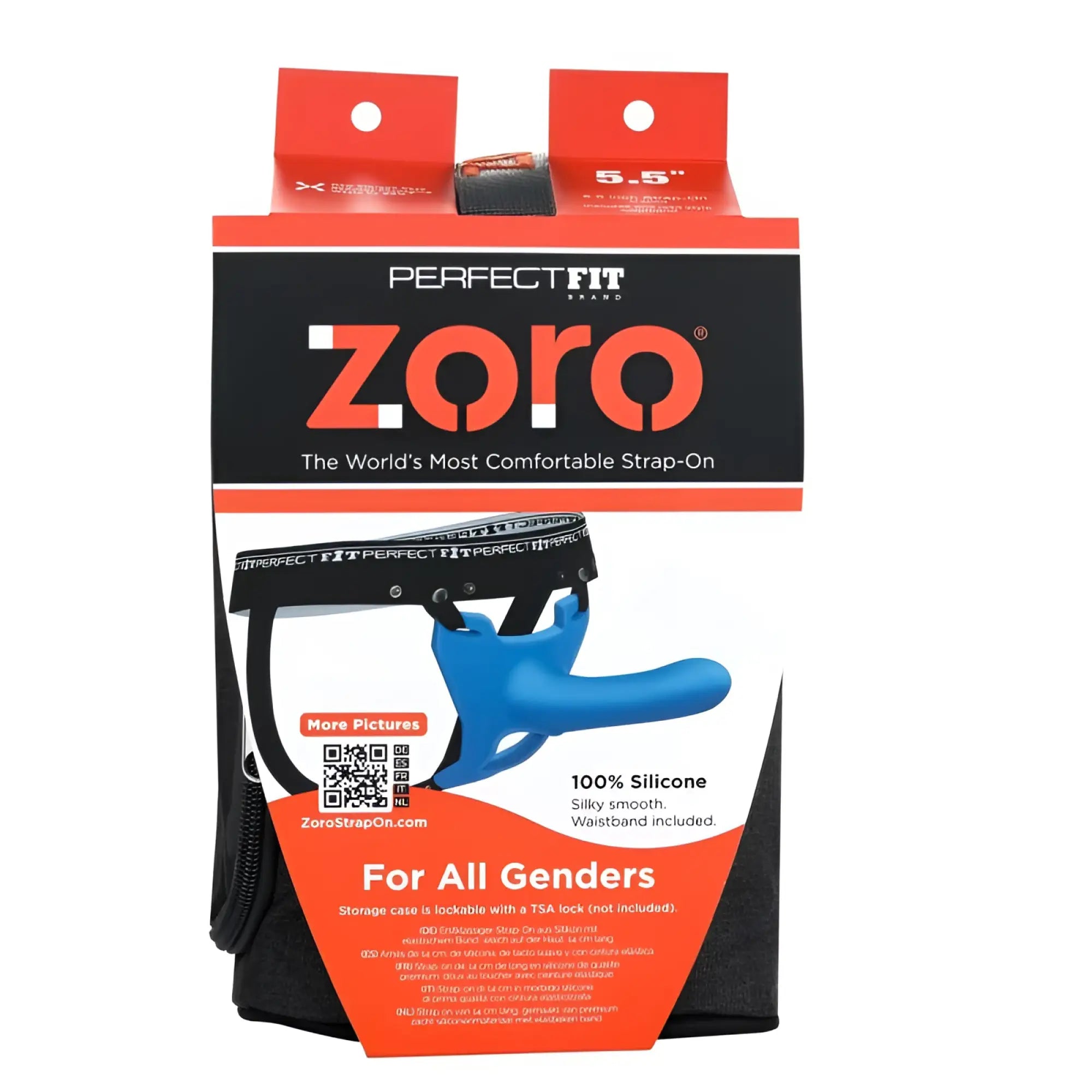 PerfectFit Zoro strap-on 5.5in blue silicone with smooth ergonomic design and included waistband for comfortable wear
