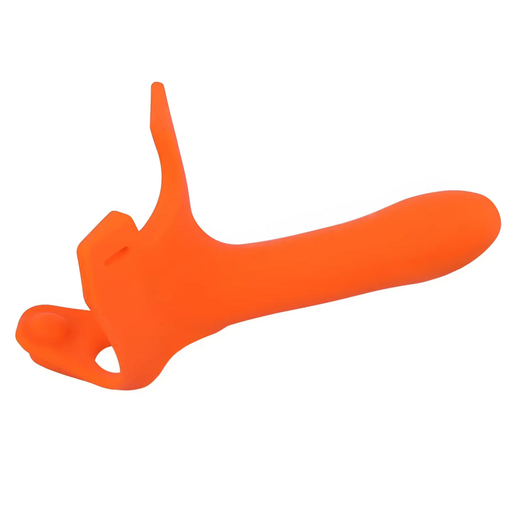 Bright orange silicone prostate massager with curved handle and ergonomic design from PerfectFit Zoro Strap-On 5.5in