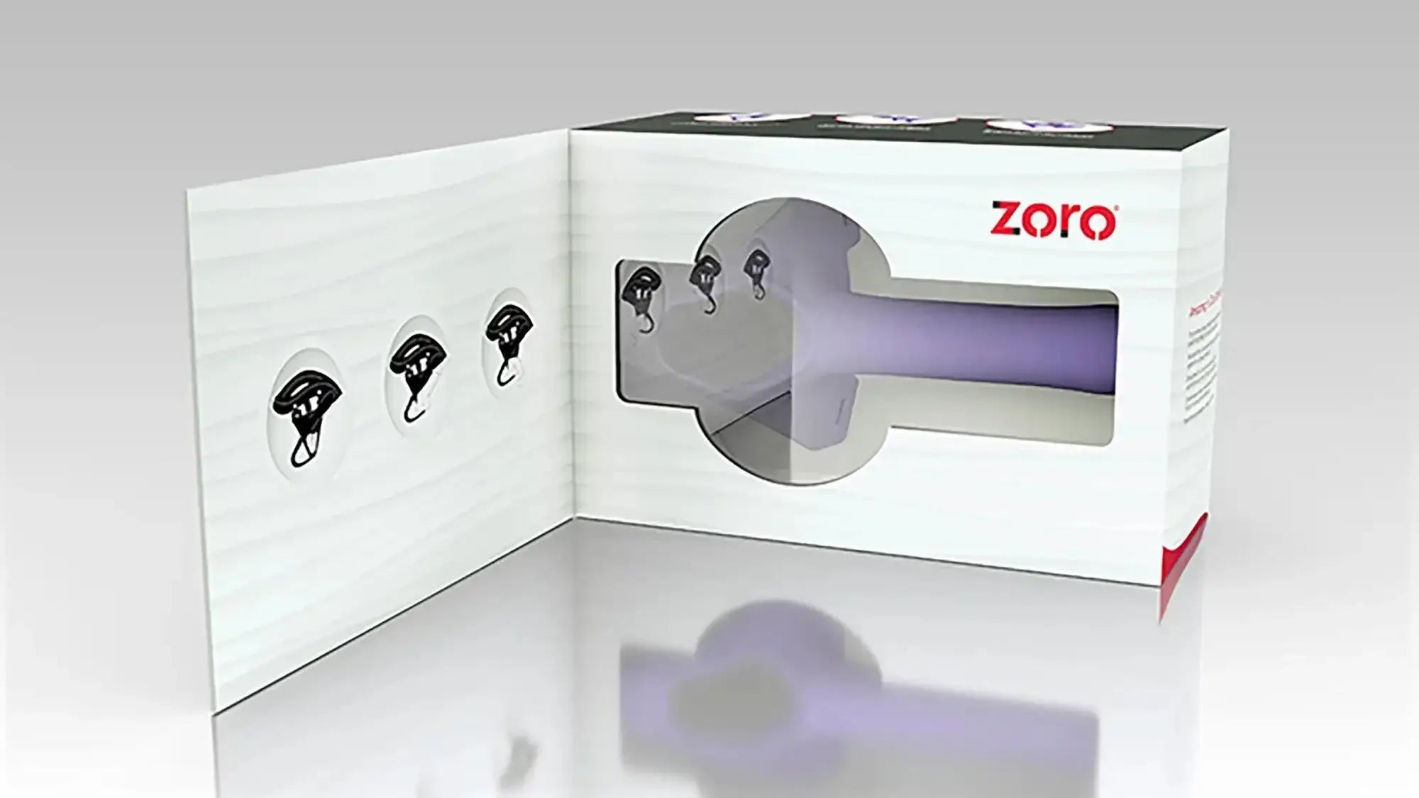 Perfectfit zoro strap-on 5.5in purple key-shaped vibrator in sleek minimalist packaging made from body-safe material