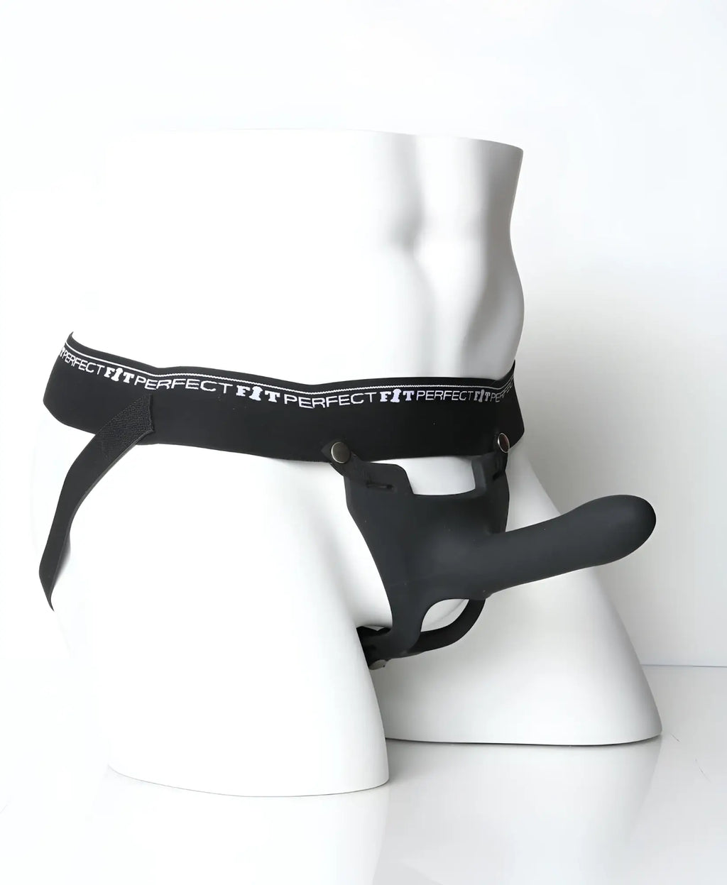 Black silicone cock ring with adjustable waistband and perfect fit branding from PerfectFit Zoro Strap-On 6.5in black