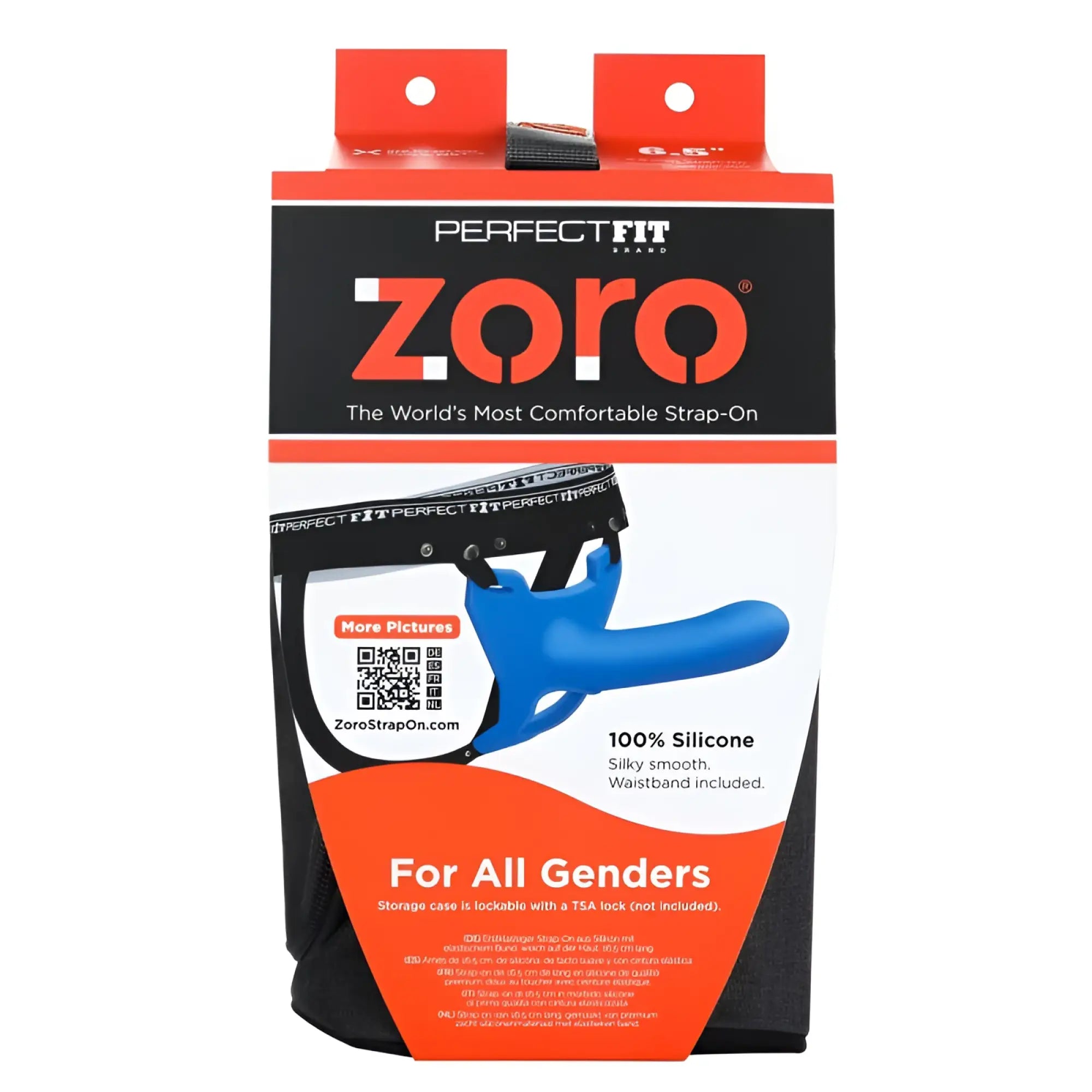 Perfectfit zoro strap-on 6.5in blue with blue silicone and black waistband in branded retail box