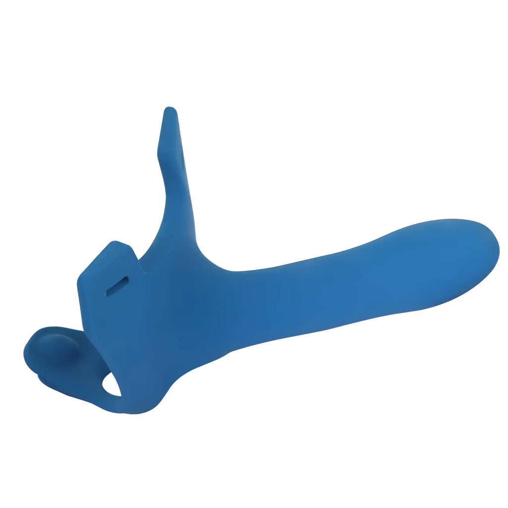 Blue silicone urethral dilator with curved handle and ergonomic grip from perfectfit zoro strap-on 6.5in blue
