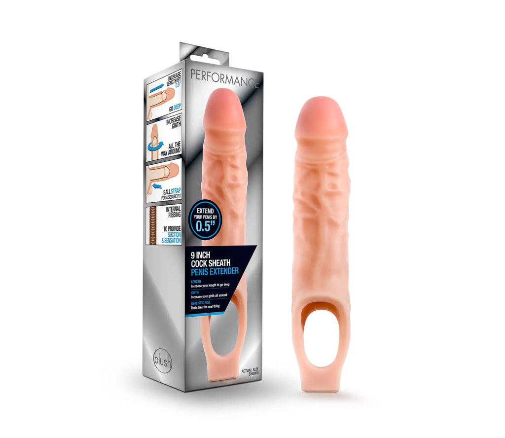 Pink silicone 9 inch cock sheath penis extender made from plush for performance enhancement vanilla variant