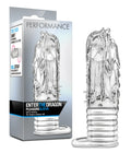 Performance enter the dragon clear silver transparent silicone pleasure sleeve with textured surface and ridged base