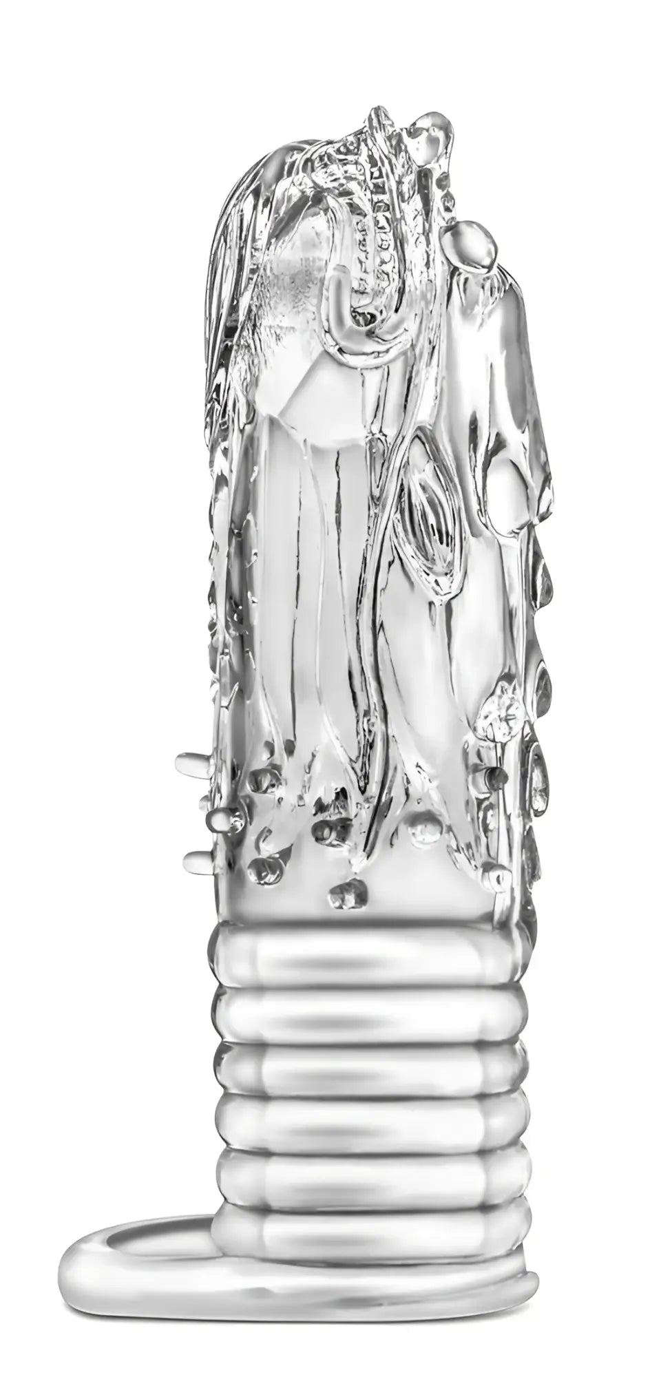 Clear transparent silicone dildo performance enter the dragon clear with intricate sculpted detailing and textured base