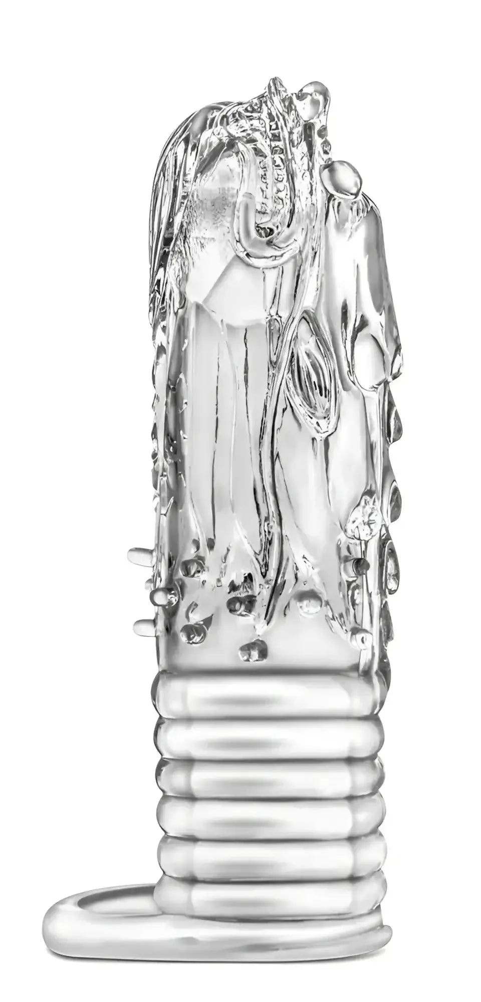 Clear transparent silicone dildo performance enter the dragon clear with intricate sculpted detailing and textured base