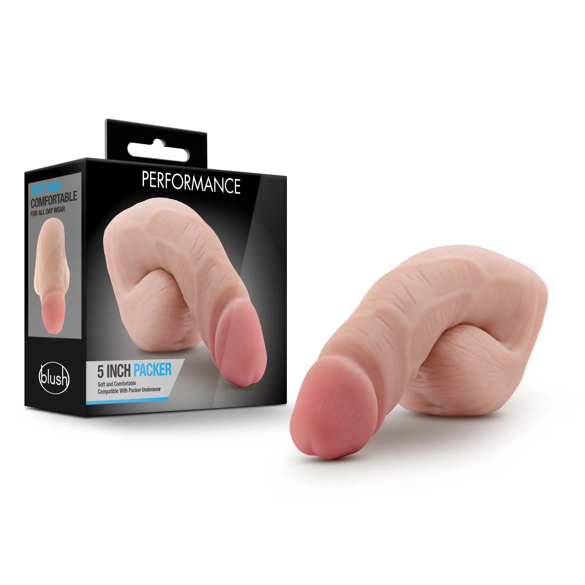 Blush Performance packer vanilla 5 inch soft silicone phallic toy designed for comfortable all day wear