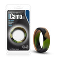 Performance silicone camo cock ring by blush in green black and tan silicone with a flat camouflage design