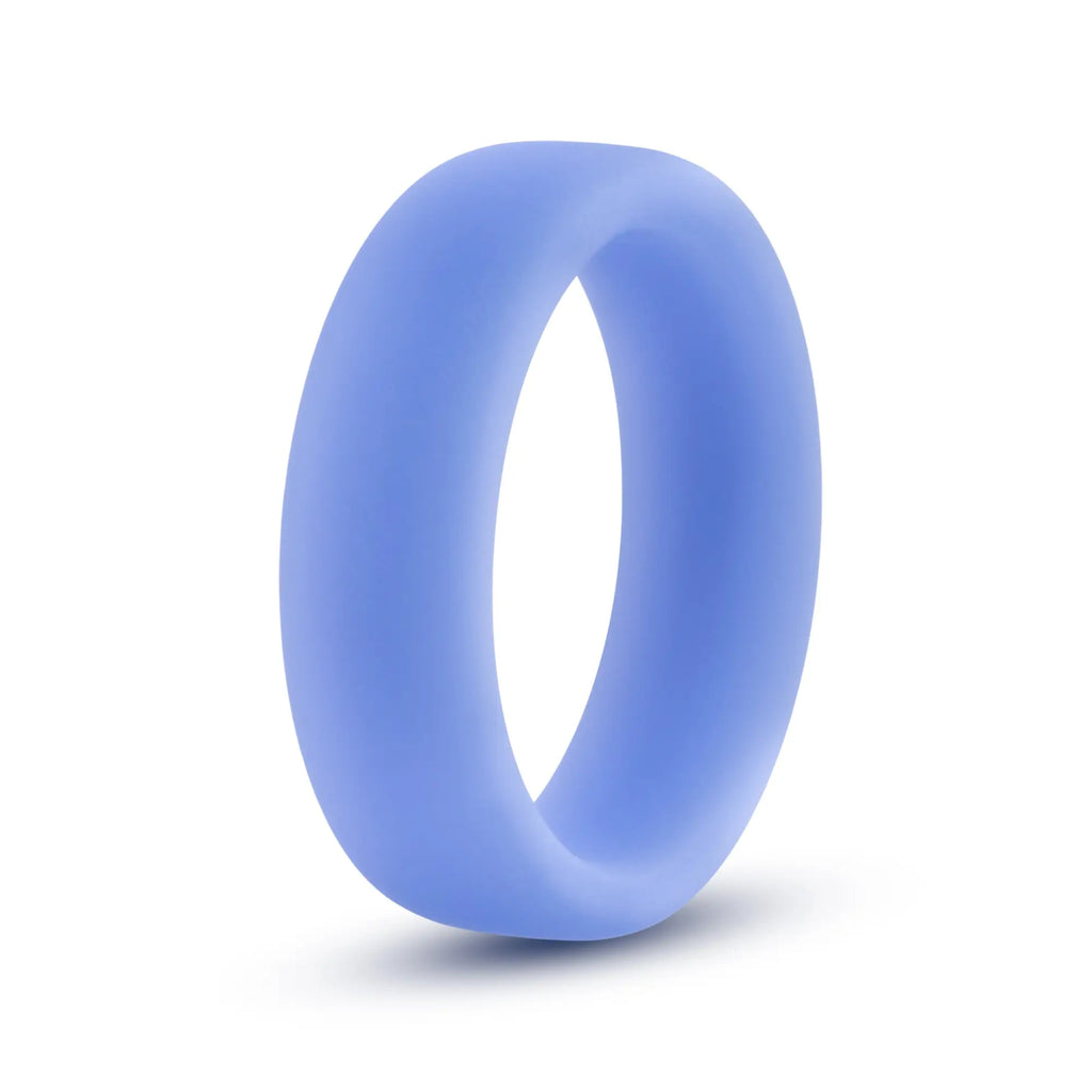 A sleek light blue performance silicone glo cock ring with a smooth matte finish and solid design