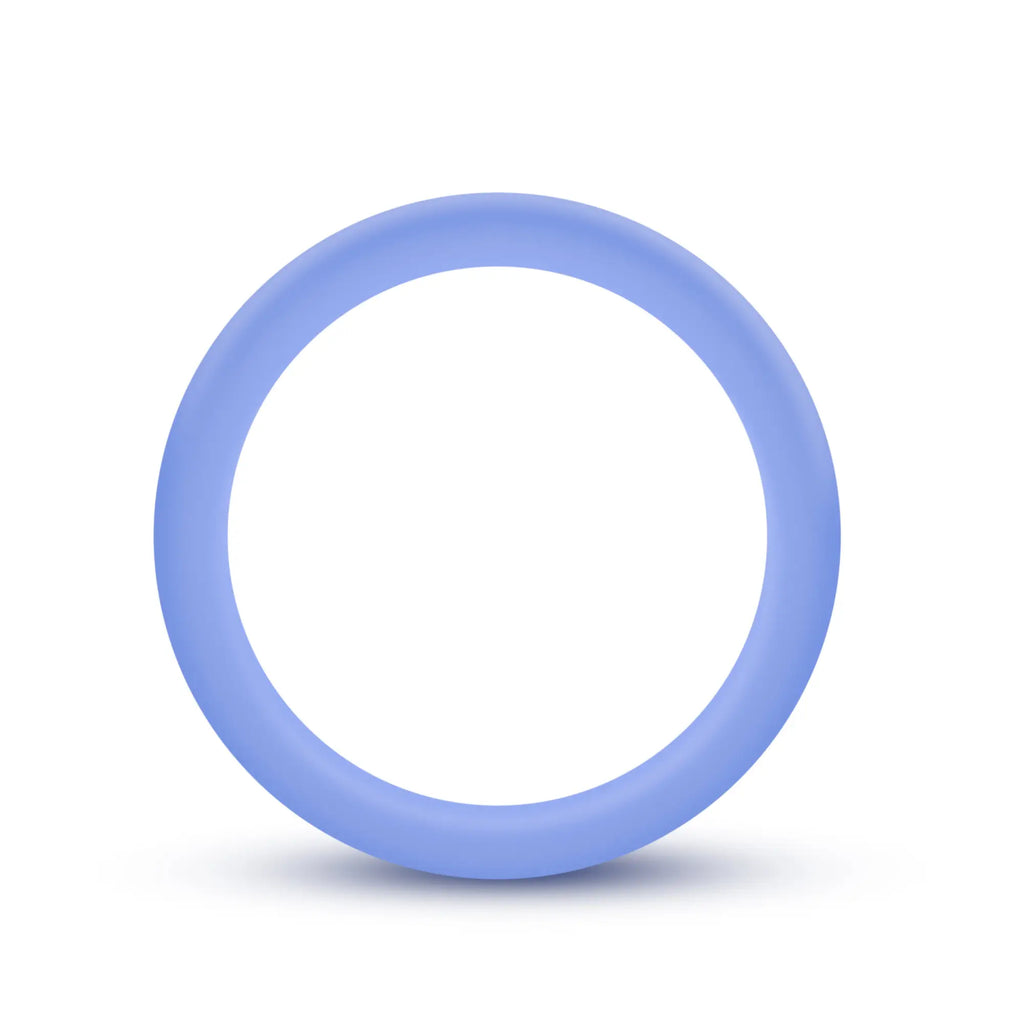 Performance silicone glo cock ring in blue glow featuring a smooth light blue silicone with matte finish