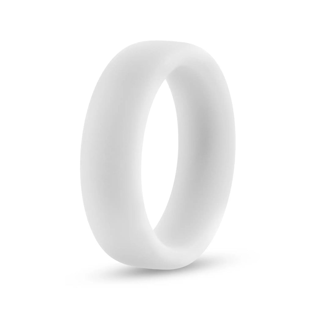 A sleek matte white silicone performance cock ring with a smooth modern design for enhanced glow and comfort