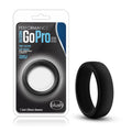 Black silicone cock ring with flat design and smooth matte finish from performance silicone go pro series