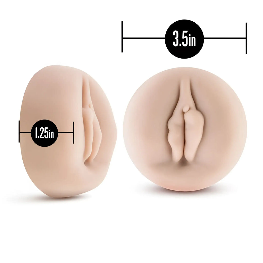 Beige silicone performance universal pump sleeve pussy with realistic anatomical design 3.5 inches long 1.25 inches wide