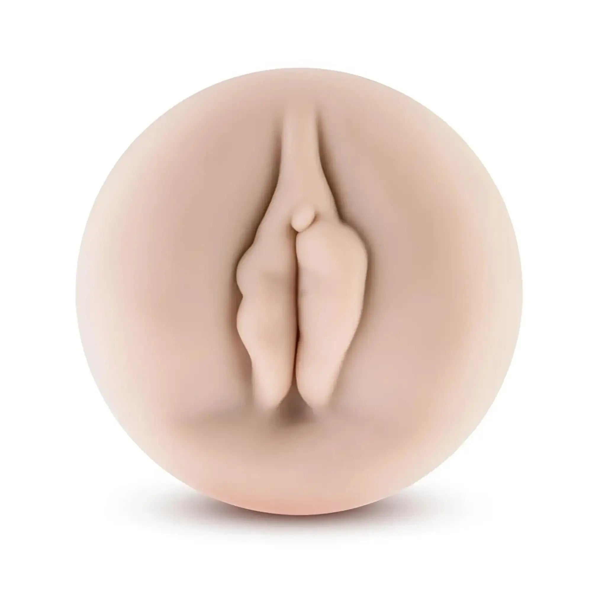 Beige silicone vaginal toy with realistic anatomical design performance universal pump sleeve pussy front view