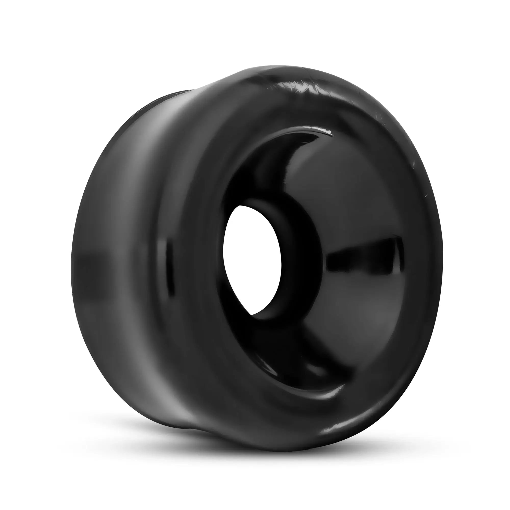 Black glossy silicone performance universal replacement pump sleeve with central hole and smooth rounded edges