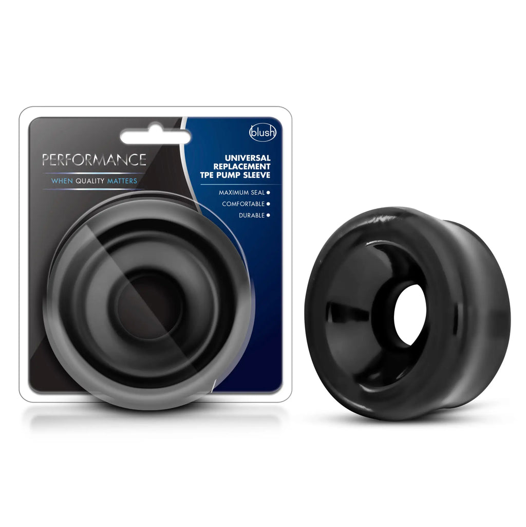 Black tpe universal replacement pump sleeve for adult toys branded performance by blush for enhanced use