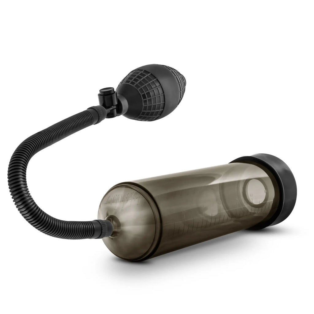 Performance vx101 male enhancement pump black with black and translucent gray inflatable pump and flexible hose