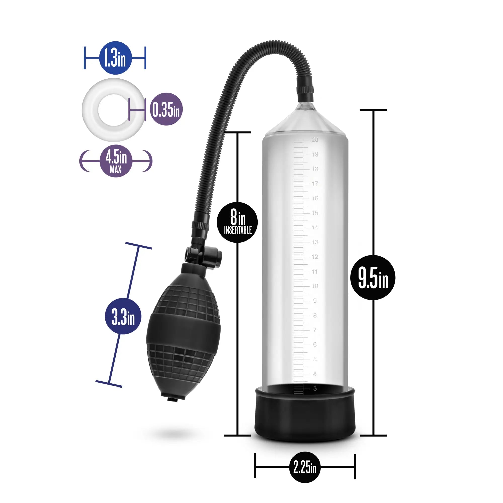 Performance vx101 male enhancement pump clear with transparent cylindrical chamber black base and measurement markings